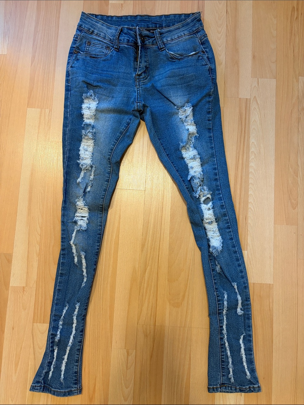 Fashion Nova Blue Distressed Skinny Jeans